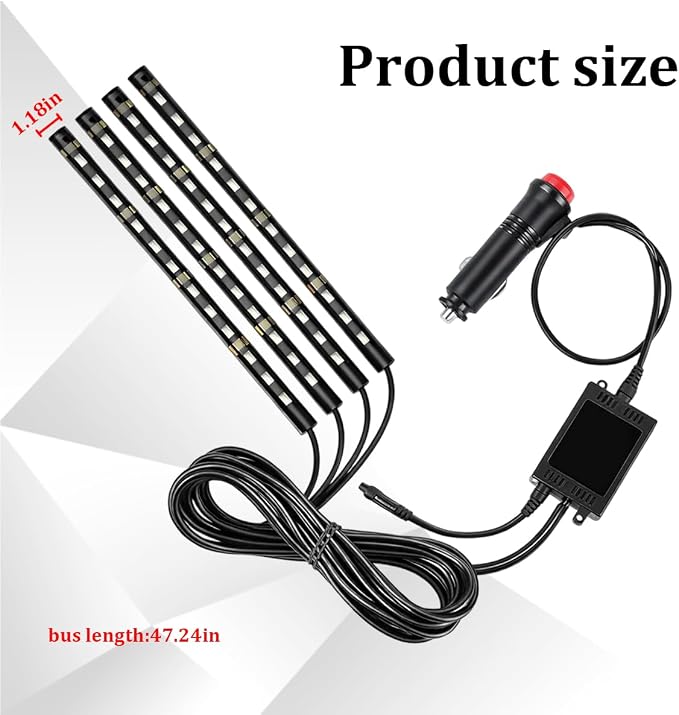 Car LED Light Strips, 4 in 1 8 Color Vehicle Interior Atmosphere Lamp with Ciagrette Lighter Adapter & Music Mode, Automotive Ambient Light Stripping, Universal Auto Accessories - Image 2