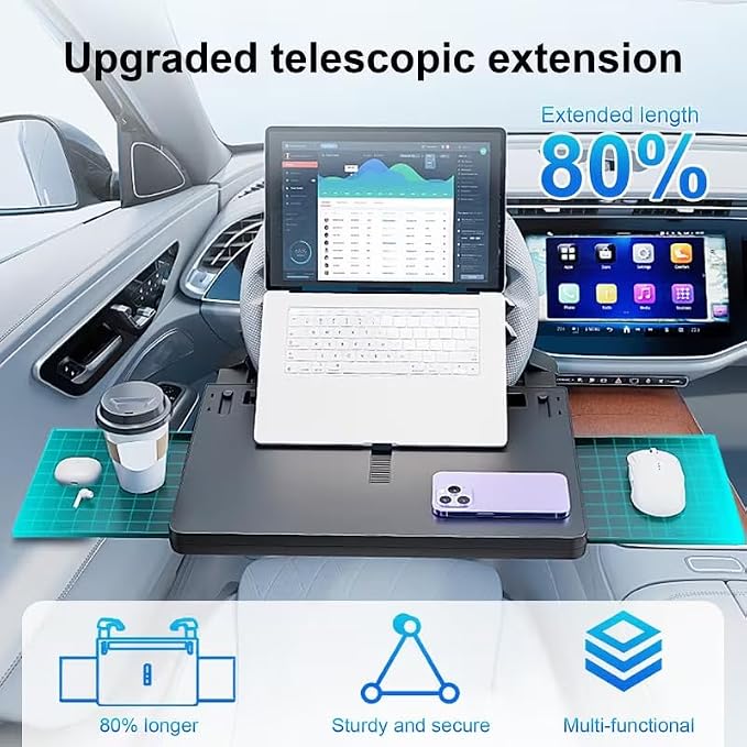 Portable Large Steering Wheel Tray Table for Car - Adjustable Laptop Holder Desk & Food Trays, Car Tray that Fits Over Steering Wheel Cover, Eating Food & Working, Driver Office Accessories - Image 3