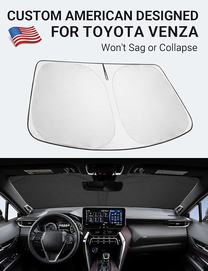 Proadsy Custom Fit 2021-2024 Toyota Venza Windshield Sun Shade, Blocks Heat | 240T Heat Shield, Drops Temp 54°F, Blocks 99% UV, Prevents Dashboard Cracking, Summer Parking & Beach Trips, Easy Twist-Fold - Image 2