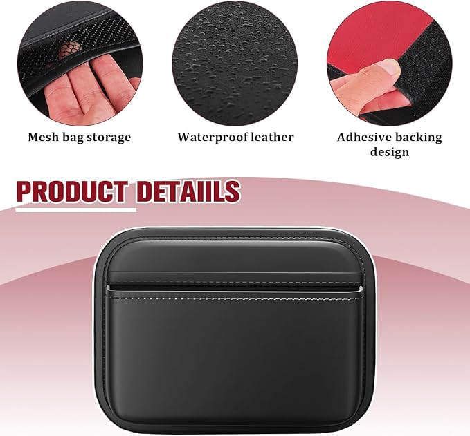Car Seat Side Pocket Organizer, Self-Adhesive Leather Vehicle Seat Console Storage Pouch Box for Phones, Keys, Pens, Auto Interior Door Organizer Pocket Bag, Universal for Vehicles (Black) - Image 6