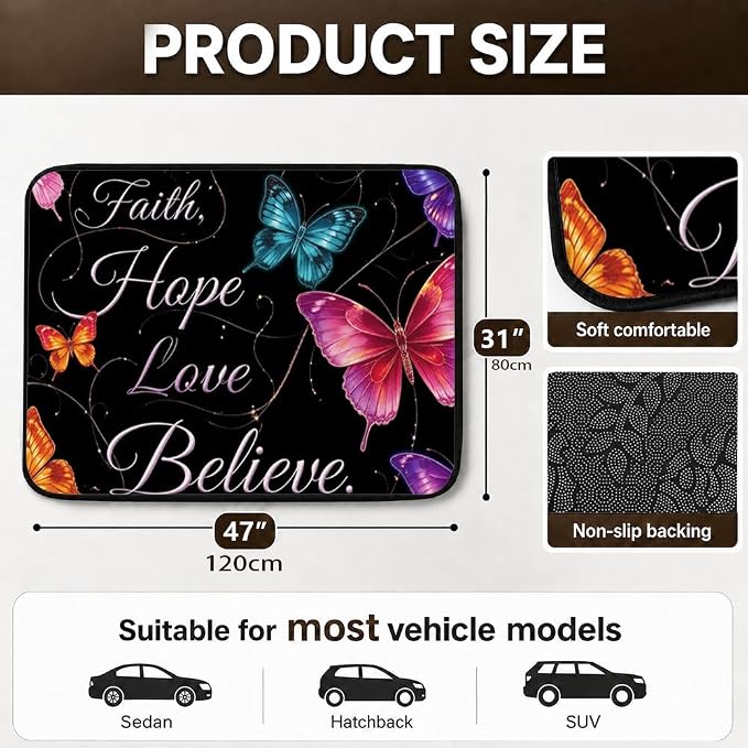 Car Trunk Mat for SUV, 31"x47" Cute Faith Butterfly Cargo Liner Protector | All Weather Universal Cargo Liners for Dogs, Car Accessory for SUVs/Sedan/Wagons, Durable Non-Slip Washable Rear Cargo Mat - Image 2