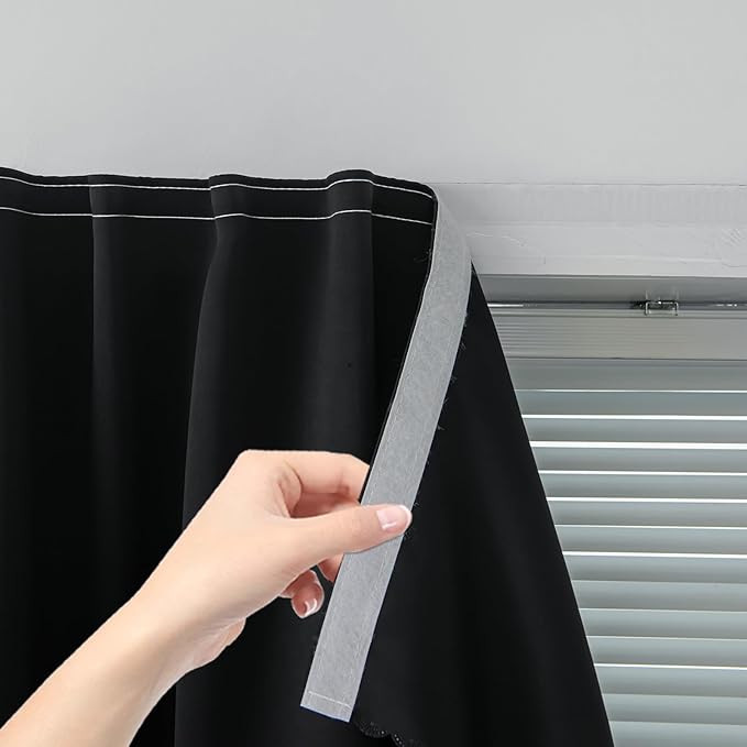 Adhesive Blackout Curtains- Self Stick Shades Window Blinds Curtains No Rod Needed Easy to Hang Curtains, Use for Bedroom, Living Room, Dining Room, Kitchen, Home Office, 47"W X 59"L, Black, 1 Panel by Sovtfides