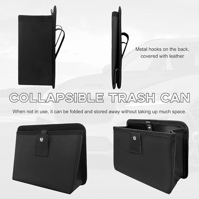 Yourkar Car Trash Can, Foldable Waterproof Leather Car Garbage Organizer Holder, Automotive Mini Dustbin Container with One Roll Trash Bag, Universal Interior Car Accessories (Beige, M) - Image 5