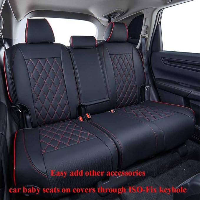EKR Car Seat Covers for Honda HRV 2023-2027,Leatherette Full Set | Custom Fit for Honda HRV EX-L 2023-2027 Glove-Like Fit,Airbag Compatible,Easy Clean,Faux Leather(Black with Red Piping) - Image 6