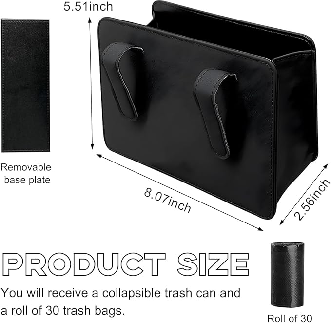 Yourkar Car Trash Can, Foldable Waterproof Leather Car Garbage Organizer Holder, Automotive Mini Dustbin Container with One Roll Trash Bag, Universal Interior Car Accessories (Black) - Image 2