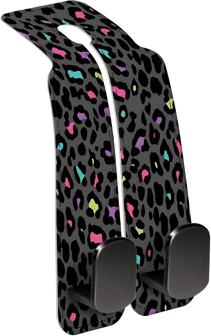 Car Seat Back Storage Headrest Hook, Premium Leather Double Metal Hook, Hanger Storage Organizer for Purse Cloth Bag, Car Interior Accessories Luxury Colorful Leopard by Unknown