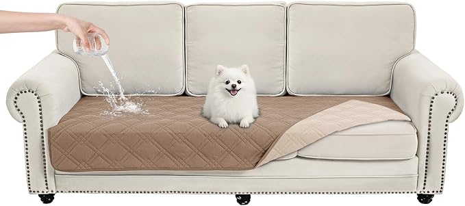 100% Waterproof Dog Bed Cover Pet Blanket, Taupe+Apricote (35"x71") | ,7-Layer Reversible Couch Covers for Dogs Met for Sofa Furniture Car Camping by Unknown