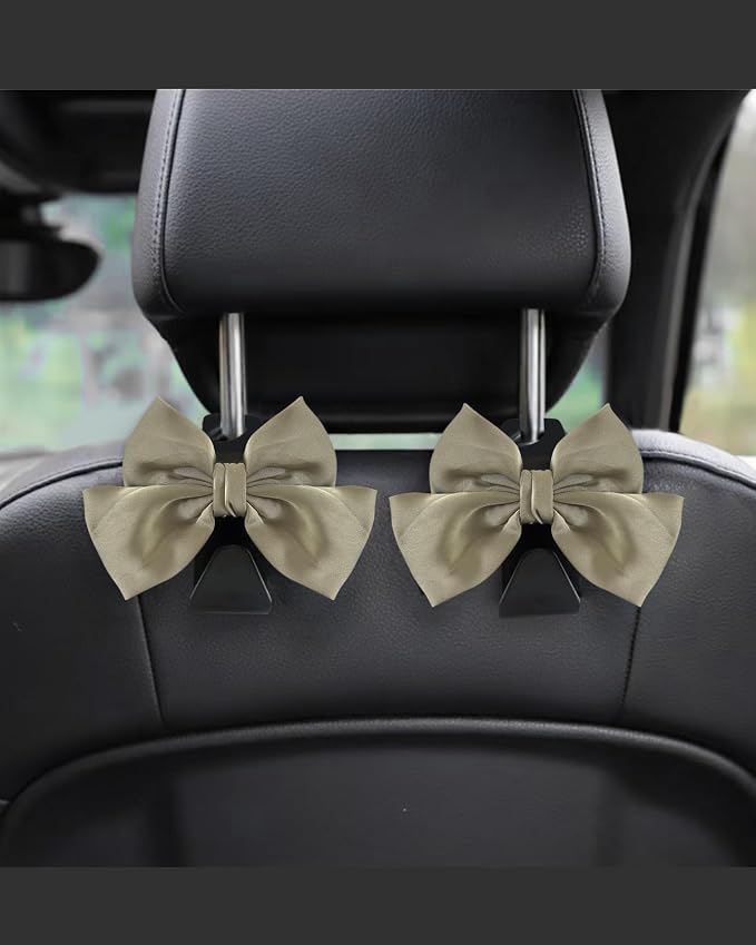 2 Pack Car Purse Hooks, Headrest Hooks for Cars, Grass green | Car Bag Hanger for Groceries, Coats, Umbrellas and Daily Essentials, Bow-Shaped Car Interior Organizer for Handbags and Bags by Unknown