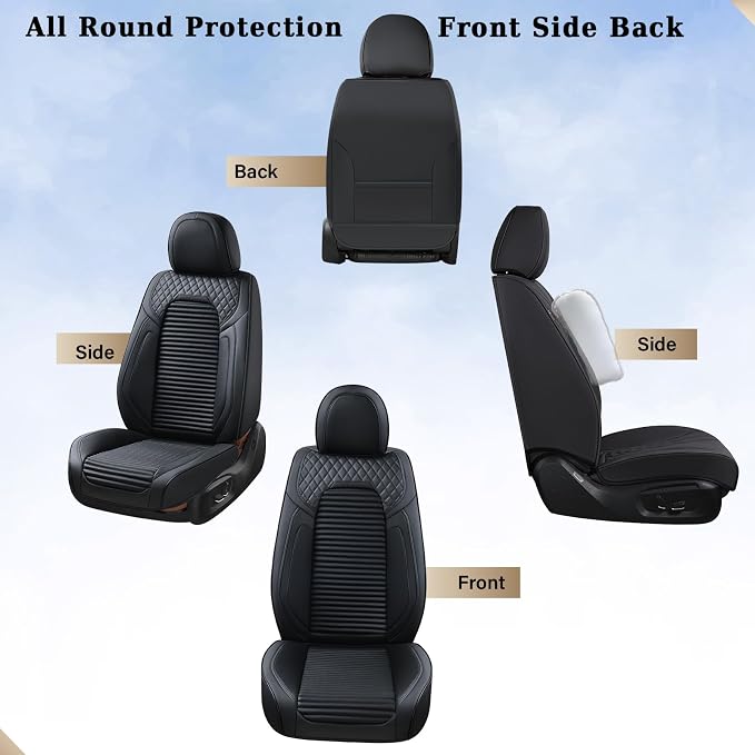 Coverado Front Seat Covers, Leather Car Seat Covers, Black Seat Covers for Cars, Car Seat Protector Cushions Universal Fit for Most Cars & SUV Trucks(Red) - Image 5