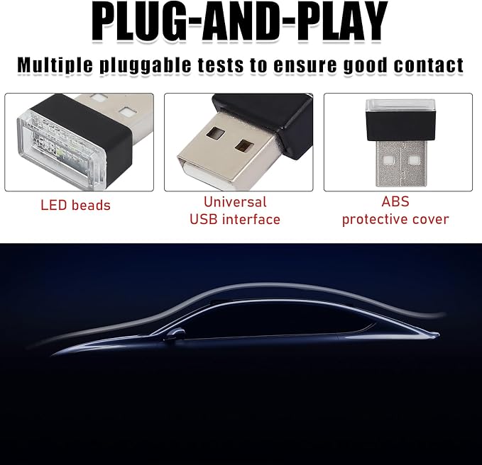 2 PCS USB LED Car Interior Atmosphere Lamp, Portable Mini LED Night Light, Plug-in USB Interface Trunk Ambient Lighting Kit, Universal Interior Car Accessories (Green) - Image 4