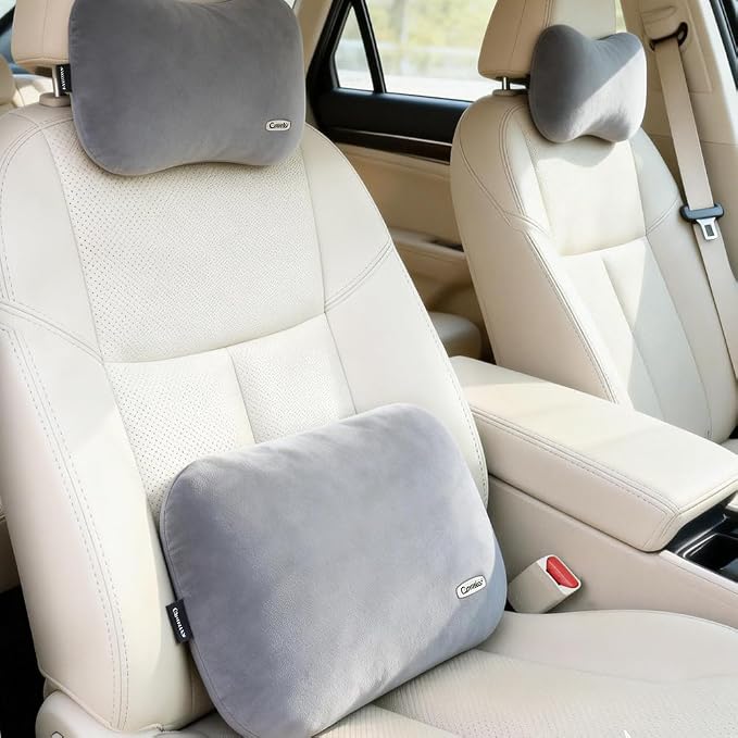 Latex Lumbar Support Pillow for Car Seat Cushion Lower Back Pain Relief | Memory Foam Suede, Thin Waist Support, Ergonomic, Office Chair, Driver Road Trip Accessories for Women Men, Grey - Image 6