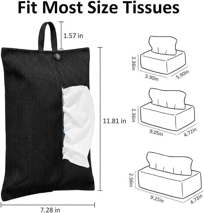 kakaforsa Cloth Tissue Cover, Toilet Paper Holder, Hang Paper Towel Holder for Car Home Office Desk Travel, Cotton Face Tissues Holder, Ebony Black - Image 7
