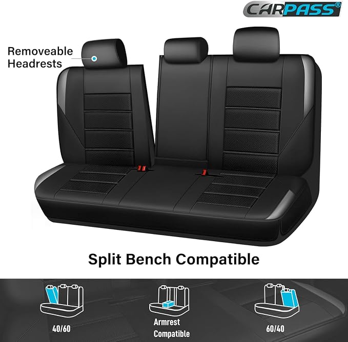 CAR PASS Memory Foam Back Car Seat Covers,Thick 3D Foam Mesh Bench Seat Covers Leather Metallic, Air Cool Rear Seat Cover Black Gray Aluminum Film, Comfort for Cars, Trucks, SUVs Automotive,Black Gray - Image 3