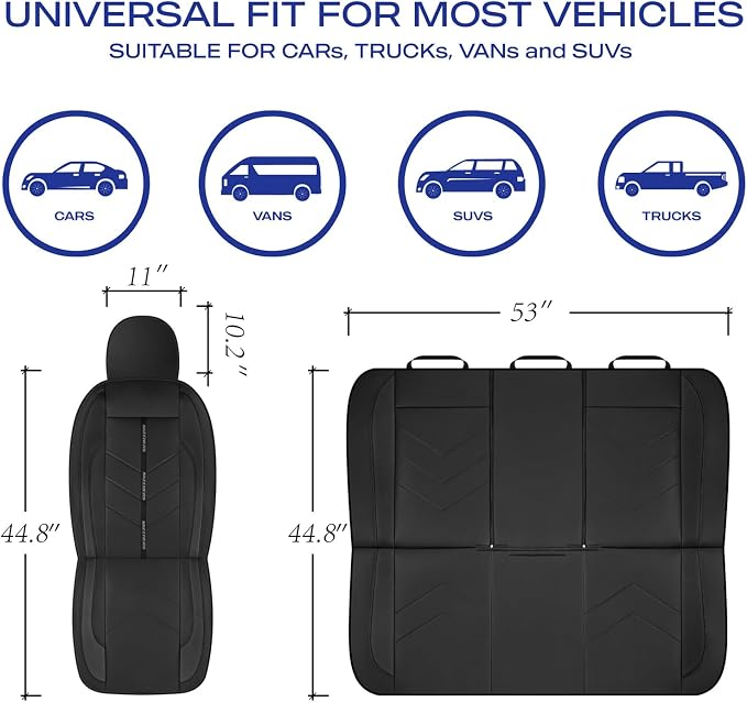 Skechers Car Seat Covers,Luxury Faux Leather Seat Covers,Waterproof Anti Slip Car Seat Protector Front Seats,Car Accessories Airbag Universal Fit for Most Cars,Vans,Trucks,SUV,Black - Image 6