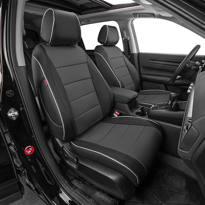 EKR Car Seat Covers for Honda CRV 2023-2026 Leatherette Full Set | Custom Fit for Honda CRV 2023 2024 2025 2026 Easy-Wipe Protection,Faux Leather(Black/Gray) by EKR