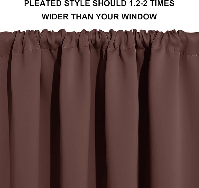 RYB HOME Cafe Blackout Curtains 24 inch Length, RV Camper Window Curtains | Short Small Half Window Tiers,Privacy,Thermal Insulated,Light UV Heat Blocking,Rod Pocket,W29 x L24,Chocolate Brown,2 Panels - Image 8
