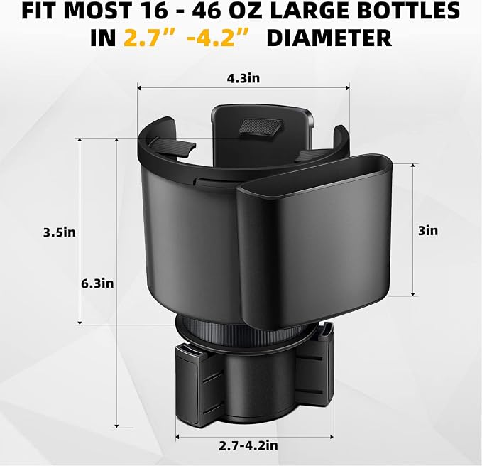 TYKOR Car Cup Holder Expander with Adjustable Base, Fits Bottles 16-46 OZ | Cup Holder Extender Adapter for Car, Fits YETI 24/36/46oz, Stanley 14-40oz, Large Water Bottles in 2.7"-4.2" (16-46 OZ) - Image 5