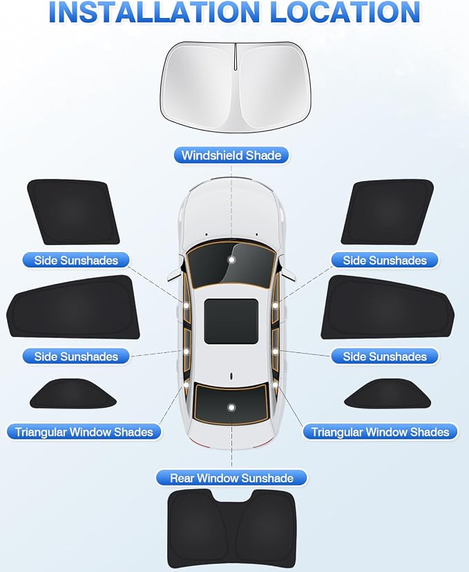 Canvcle Windshield Sun Shade for Honda Civic 10th Gen 2016-2021 (NOT for Hatchback) Side Rear Window Shade Cover Set Full Window Sun Visor Blocker Privacy Cover Keep Vehicle Cool Black 8PCS - Image 6