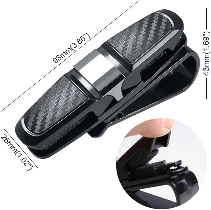 FineGood 2 Pack Glasses Holders for Car Sun Visor, Sunglasses Eyeglasses Mount with Ticket Card Clip - Black - Image 4