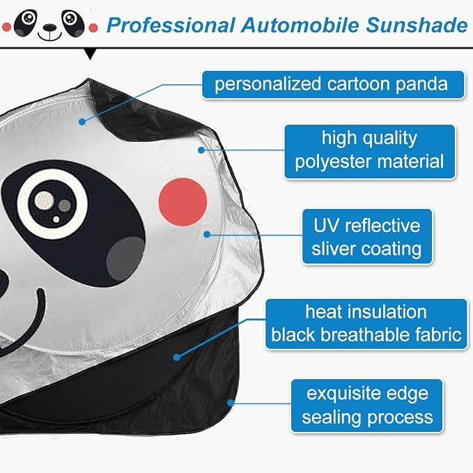 Car Windshield Sunshade, KANCOKIT Cartoon Pattern Auto Sun Shade Foldable for Front Window Sun Visor Protector UV Ray Reflector Keep Vehicle Cool Protect Kids Baby & Pets (59" x 33.5") (Panda) - Image 2