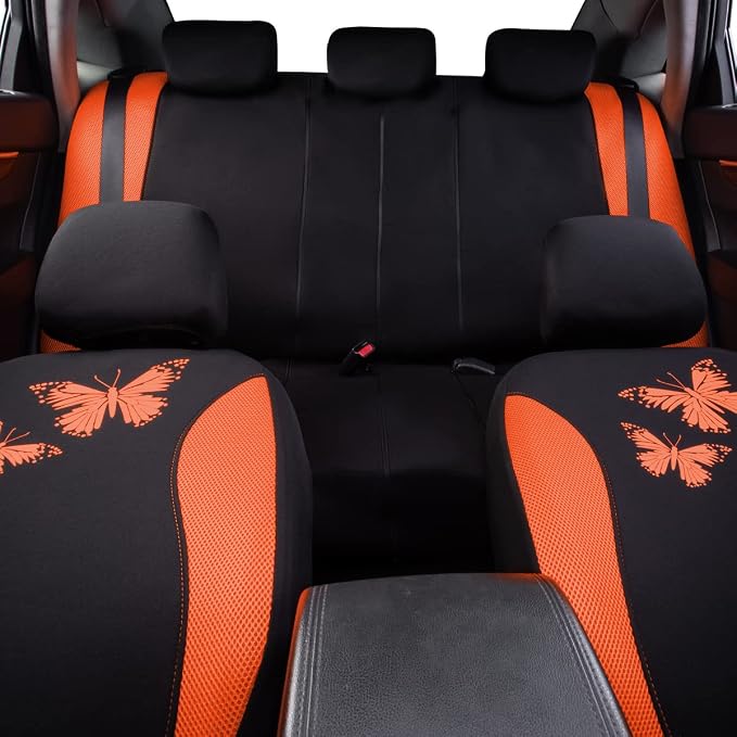 Flying Banner Butterfly car seat Covers ful Set Fashion Universal Lady Woman Female Rear Bench Split Colorized (Full Set, Orange) - Image 8