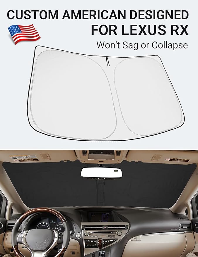 Proadsy Custom Fit 2010-2015 Lexus RX Windshield Sun Shade, Blocks Heat | 240T Heat Shield, Drops Temp 54°F, Blocks 99% UV, Prevents Dashboard Cracking, Summer Parking & Beach Trips, Easy Twist-Fold - Image 2