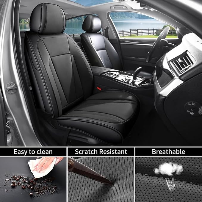Front Seat Covers Custom Fit for Hyundai Santa Fe 2001-2026,Black | Luxury Faux Leather, Waterproof, Anti-Slip, Airbag Compatible, Breathable, Car Seat Protectors, 1 Row 2 Seats - Image 4