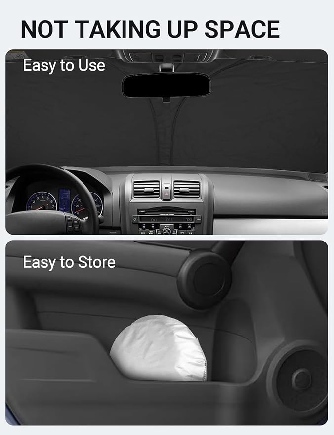 Proadsy Custom Fit 2007-2011 Honda CR-V Windshield Sun Shade, Blocks Heat | 240T Heat Shield, Drops Temp 54°F, Blocks 99% UV, Prevents Dashboard Cracking, Summer Parking & Beach Trips, Easy Twist-Fold - Image 8
