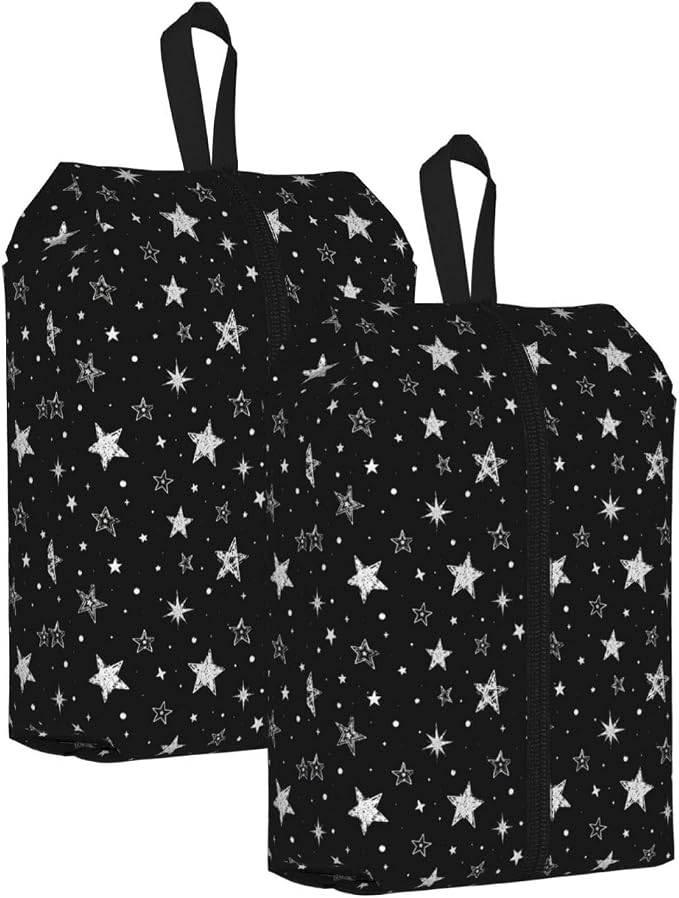 Cute Doodle Stars Travel Shoe Bag for Men & Women, Waterproof Shoe Storage Organizer with Zipper, Portable Shoe Pouch for Sneakers, Heels, Sandals, Gym & Travel Luggage 2PCS by OLUSENMO