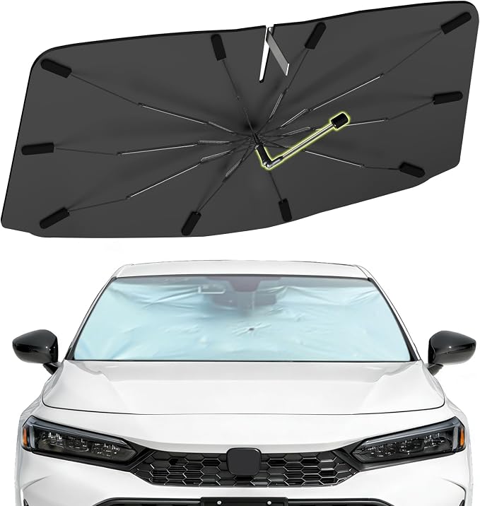 Windshield Sun Shade Umbrella for Honda Civic 2022-2025 Front Window | Foldable Sunshade with 360° Rotating Shaft, Custom Fit Car Shades for Civic Accessories with UV & Heat Protection by Visufy