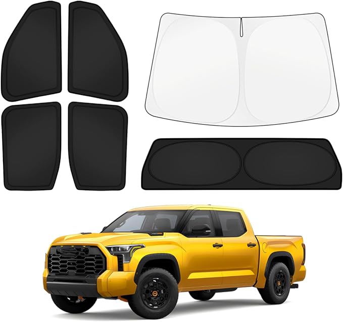 KUST Car Window Shades for Toyota Tundra 2022-2025 2026 Windshield Sun Shade Side Window Cover UV Block Privacy Protection Tundra Accessories for Camping Blackout Rear Back Full Set 6PCS by KUST