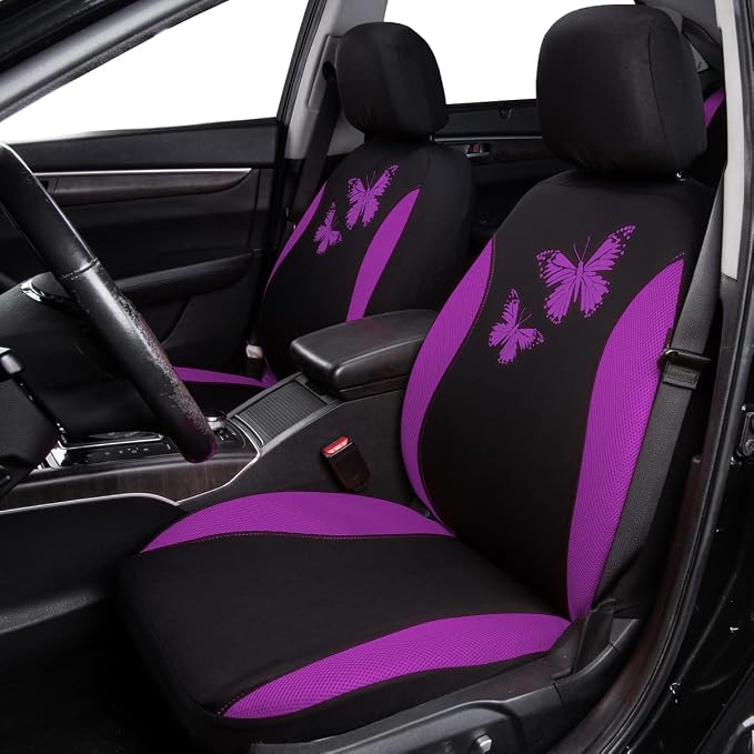 Flying Banner Butterfly car seat Covers ful Set Fashion Universal Lady Woman Female Rear Bench Split Colorized (Full Set, Purple) - Image 3