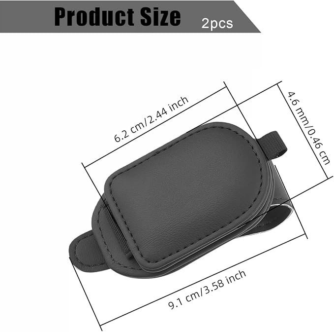 Sunglass Holder for Car Visor, Magnetic Leather Eyeglass Holder, Universal Car Sunglass Organizer Visor Accessories for SUV Truck Pickup, 2 Pack (Black) - Image 2
