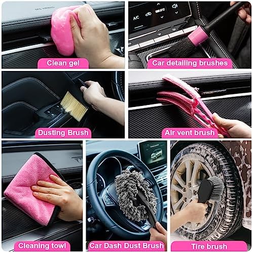 Car Vacuum Cordless Rechargeable, 8000PA High Power Handheld Vacuum Cleaner with 17PCS Car Cleaning Kit, Pink Auto Accessories for Women Gift - Image 7
