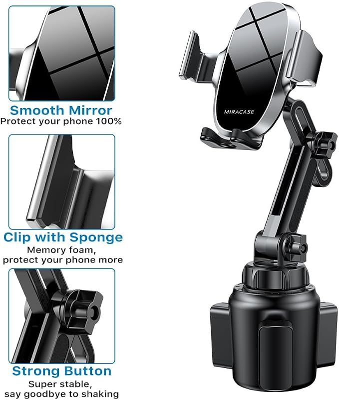 miracase Cup Phone Holder for Car, [Upgraded Version] Adjustable Long Neck Car Cup Holder Phone Mount Cradle Friendly Compatible with iPhone Samsung Google and All Smartphones, Silver - Image 5