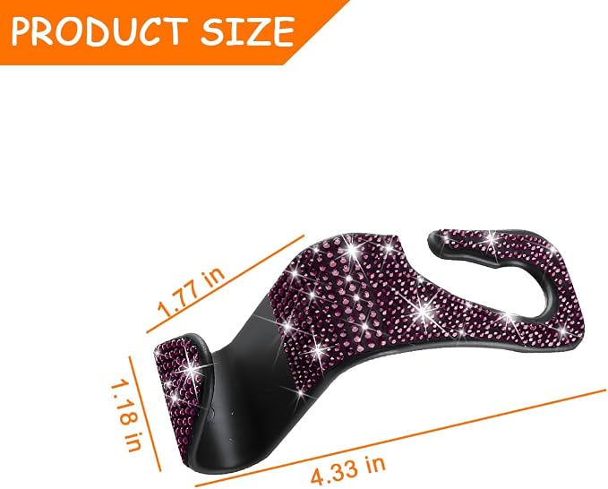 Mandark 4PCS Rhinestone Headrest Hooks for Bags and Umbrellas, Purple | ABS construction with rhinestones, half-open installation, holds bags and umbrellas, fits many seat posts - Image 2