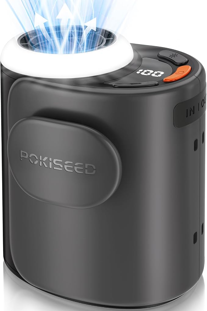 POKISEED Rugged Portable Fan, 10000mAh Rechargeable Battery, 40H Runtime, 5-Speed Turbo Cooling, Hands-Free Multi-Position Design for Construction, Jobsite, Warehouse, Farm, Camping(Black) by Pokiseed