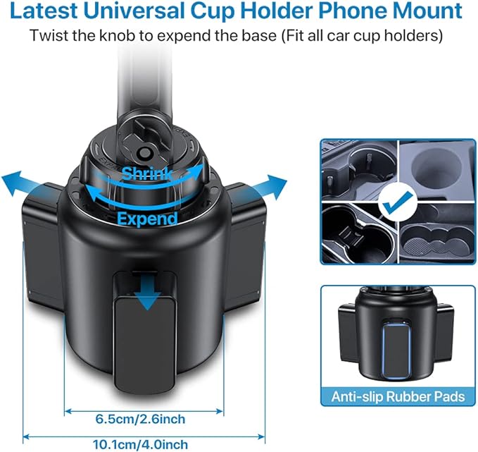 miracase Universal Cup Phone Holder for Car, [Upgraded Version] Adjustable Long Neck Car Cup Holder Phone Mount Cradle Friendly Compatible with iPhone Samsung Google and All Smartphones, Blue - Image 3