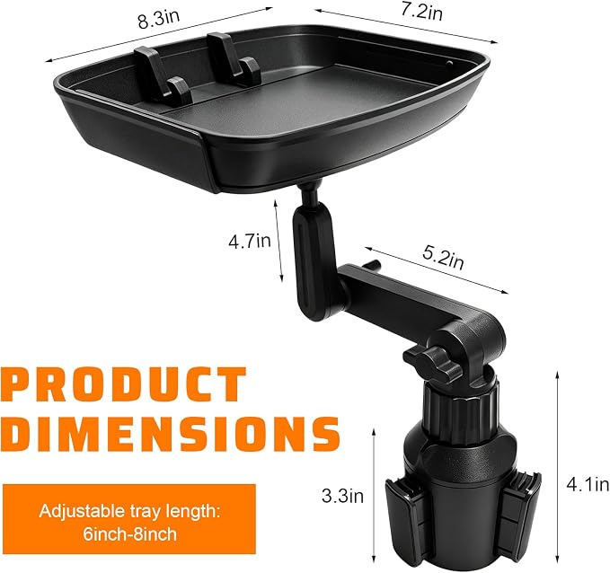 Larger Cup Holder Tray, 360° Rotating Expandable Car Food Tray Table with Phone Slot, Multifunctional Car Cup Holder Expander Road Trip Essentials for Eating & Storage - Image 2