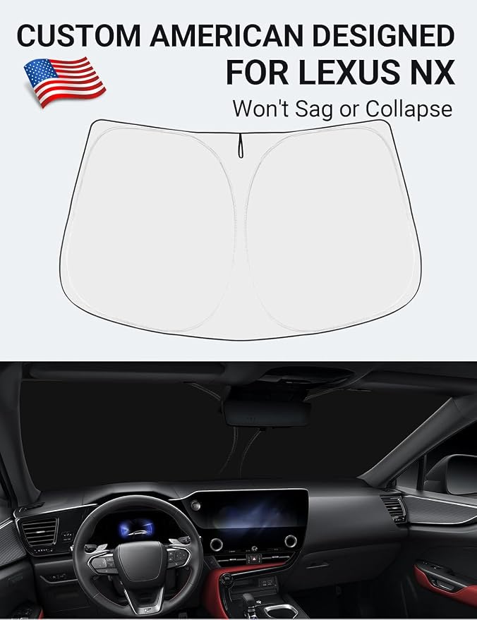 Proadsy Custom Fit 2022-2026 Lexus NX Windshield Sun Shade, Blocks Heat | 240T Heat Shield, Drops Temp 54°F, Blocks 99% UV, Prevents Dashboard Cracking, Summer Parking & Beach Trips, Easy Twist-Fold - Image 2