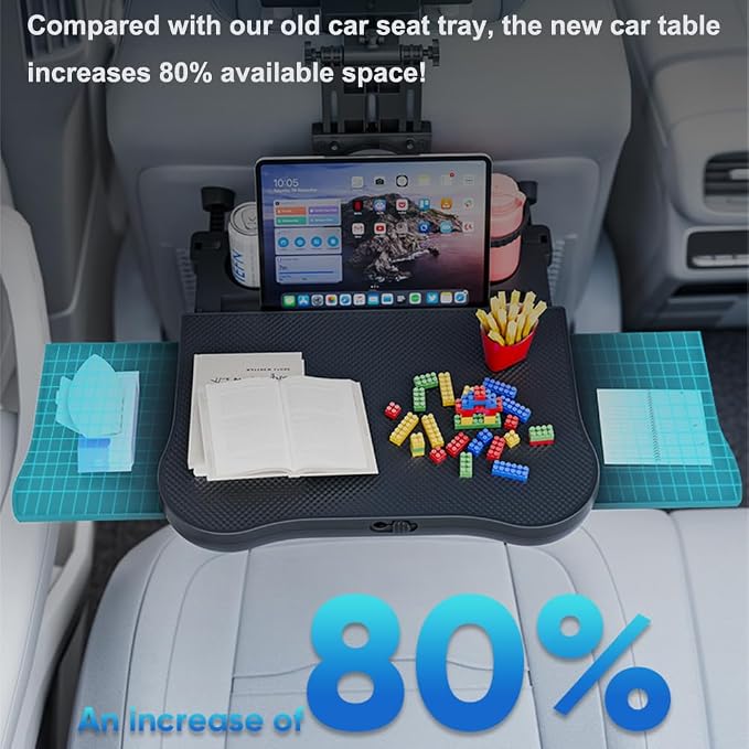 Car Back Seat Tray with Extendable Table, Car Travel Desk for Laptop | Foldable Trays for Eating & Working, Car Travel Tray Table for Rear Passenger, Food Tray with Phone Holder - Image 3