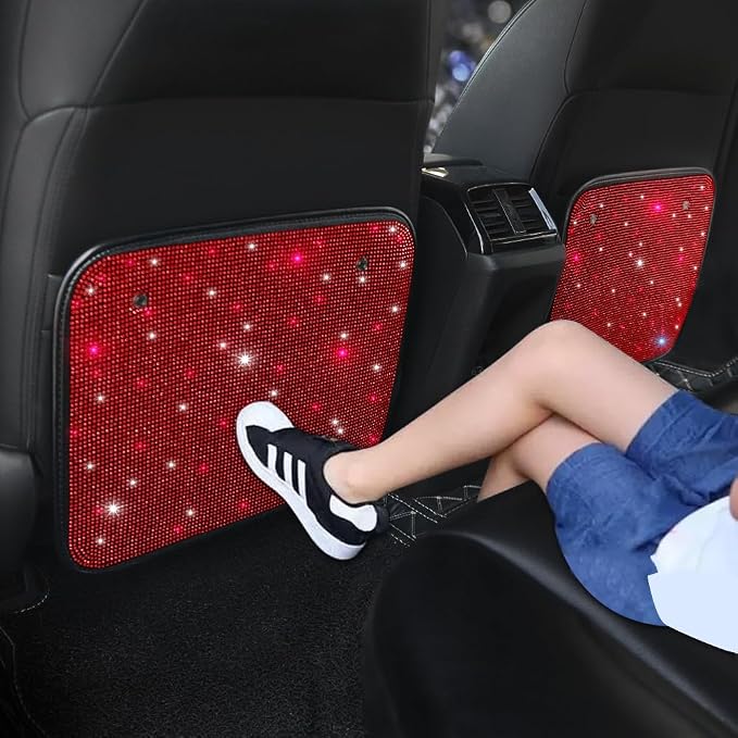 Sparkling Diamond Auto Kick Mats Back Seat Protector Cute Kick Mats Protect from Dirt Mud Seat Back Protector with Bling Crystal Rhinestone Car Interior Decor Accessories Red 2Pcs by Pirador
