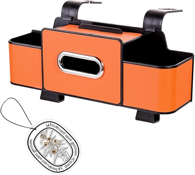 ZenChef Three-in-one Car Organizers and Storage, 2025 New Multi-function Car Tissue Holder, Multi-function Backseat Car Organizer with Cup Holder, Tissue Box, Hook (orange) by Unknown