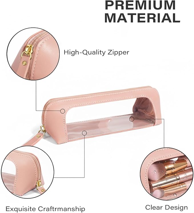 Clear Pencil Case for Girls,Leather Travel Makeup Bag for Purse Portable Transparent Waterproof Cosmetic Organizer Pouch with Zipper - Image 6
