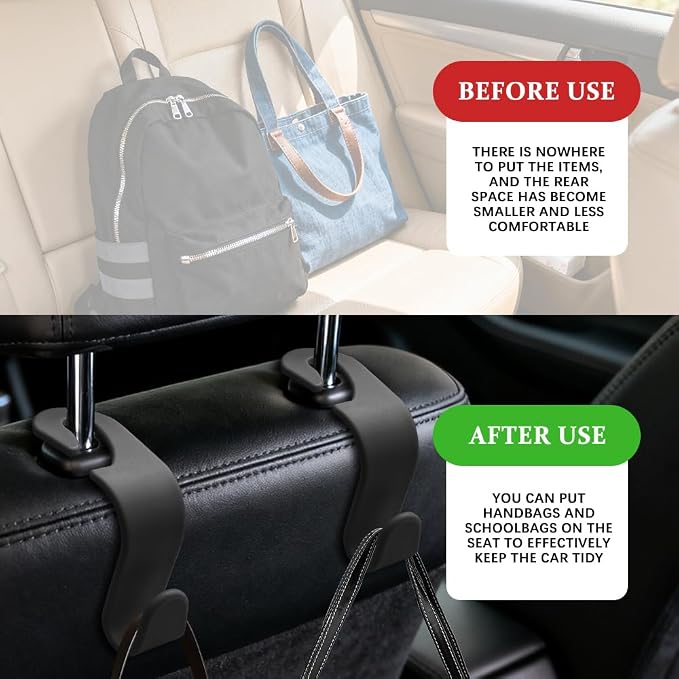 4PCS Car Seat Headrest Hooks, Purse Hook for Car | Car Headrest Hidden Hook, Car Interior Accessories Multi-Use Portable Headrest Organizer Holder for Purse Handbag Coats - Image 7