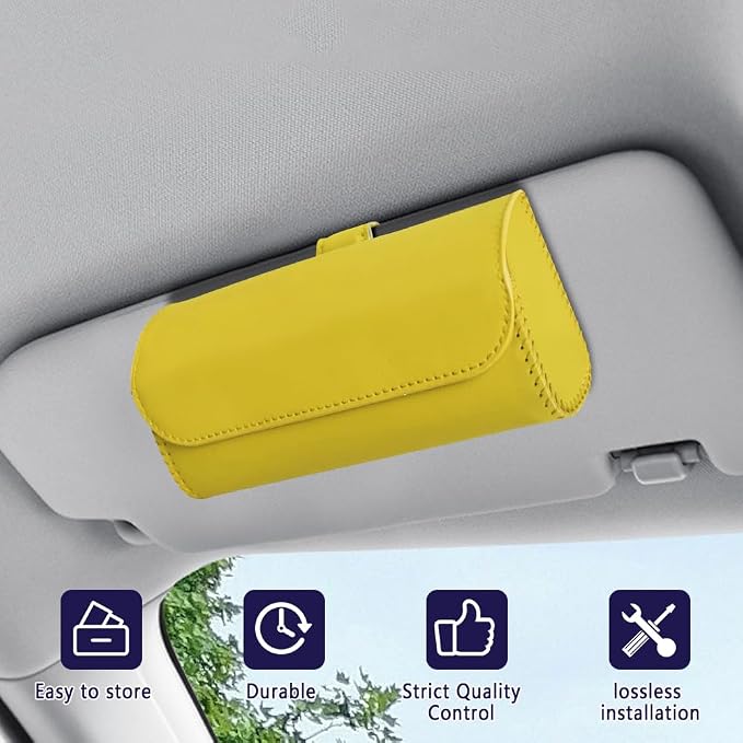 Sunglasses Holder for Car Sun Visor, Sunglass Organizer for Car, Magnetic Leather Eyeglasses Protective Storage Case, Waterproof Glasses Organizer Visor Accessories for Vehicles (Yellow) - Image 7
