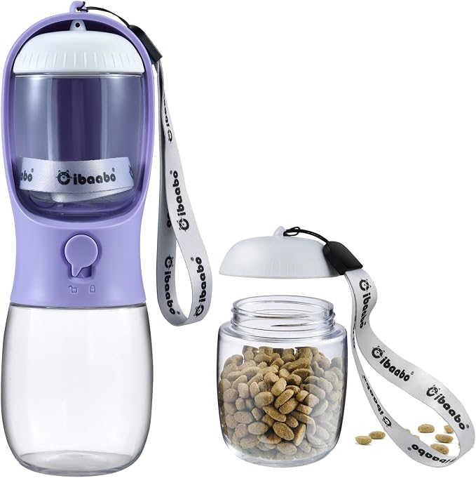 Cibaabo Dog Water Bottle Portable with Food Container & Filter for Travel | Feeding & Hydration | Travel Puppy Water Bowl | Portable Pet Dispenser | Girl Dog Accessories | for Hiking Camping Beach by Cibaabo