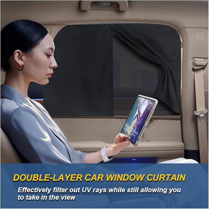 ZIMISI Car Window Shades, Magnetic Double Layer Window Screen for Baby Protection, UV Protection Privacy Blackout/Half Shade Car Window Covers, Auto Sun Shade Curtains Accessories (Black) - Image 4
