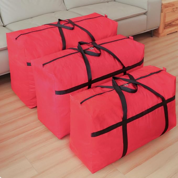 Extra-large Tarp Storage Bag (Red, 45Gal/170L) | Double Zipper, Moisture Resistant and Dustproof, Lightweight Foldable for Moving, Travel, Camping, and Seasonal Organization - Image 4