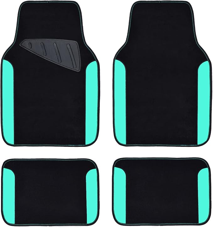 CAR PASS Waterproof Universal Fit Car Floor Mats, Teal Car Mats Fit for SUV,Vans,sedans, Trucks,Set of 4pcs Car Carpet for Women(Black with Mint) by CARPASS